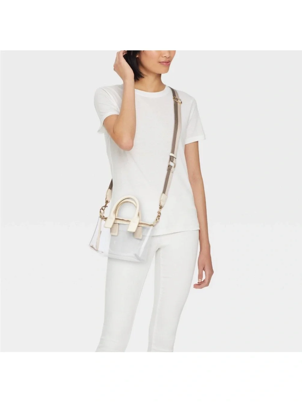 Universal Thread Clear Crossbody Bag with Cream Trim and Beige Striped Strap